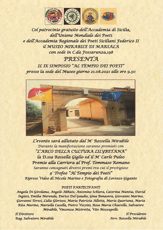 IX Simposio "Al tempio dei poeti", sabato 21 agosto 2021 al Museo Mirabile di Marsala