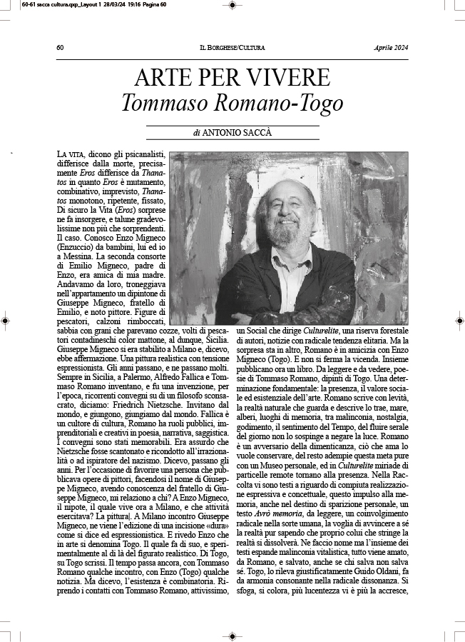 Tommaso Romano, Togo, "Nove per Nove" (Ed. Thule - Ex Libris) - di Antonio Saccà