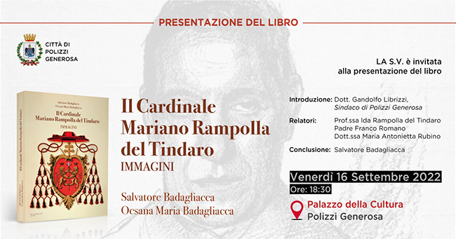Presentazione del libro "Il Cardinale Mariano Rampolla del Tindaro", giovedì 16 settembre a Polizzi Generosa