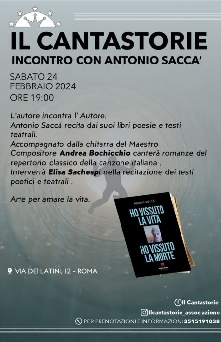 Incontro con Antonio Saccà, Sabato 24 febbraio a Roma