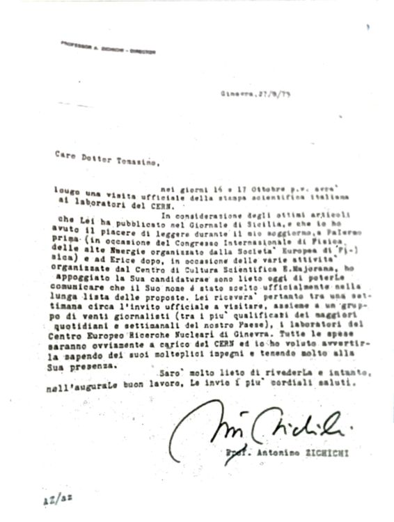 Una lettera inedita di Antonino Zichichi a Franco Tomasino: due Umanisti Cristiani - di Tommaso Romano