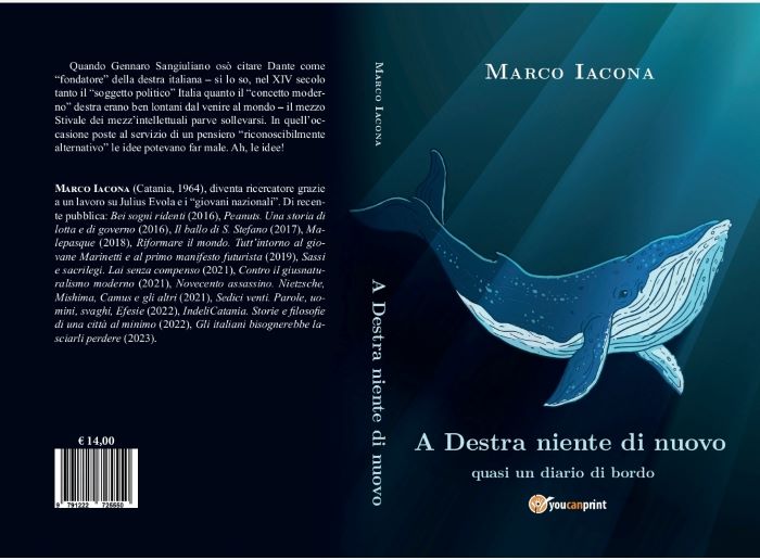 Marco Iacona ha scelto di autopubblicare un saggio dal titolo “A destra niente di nuovo. Quasi un diario di bordo” (YouCanPrint 2024) ove in centotrenta pagine conduce una critica ai modi e alle condotte dei giorni nostri. Ne pubblichiamo qui un breve est
