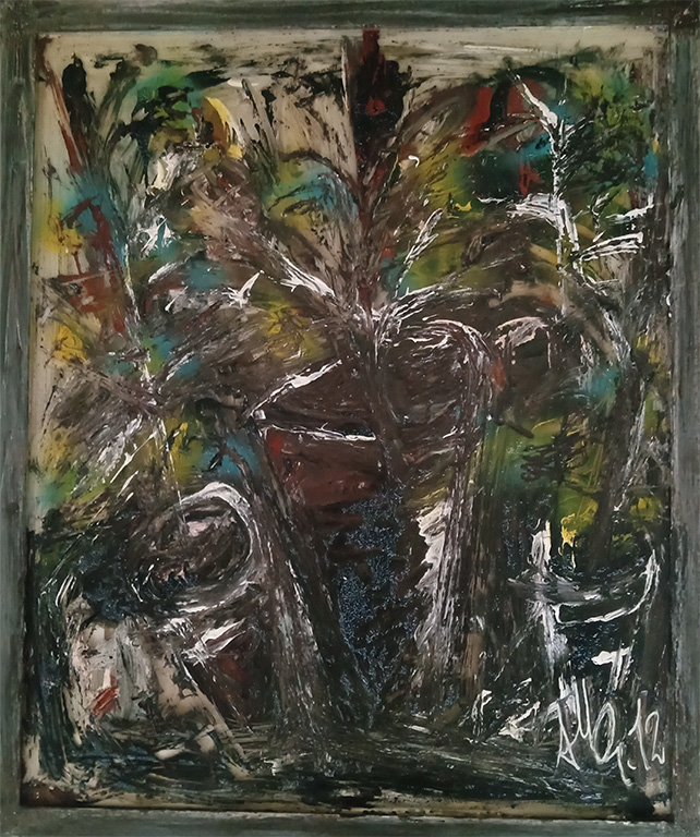 "Tre vasi con cornice invasa" dipinto di Francesco Maria Cannella con nota critica di Vito Mauro